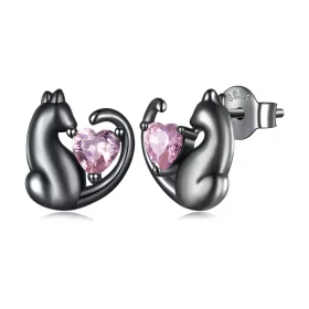 Pandora Style Black Cat Stud Earrings - SCE1591-D Pandora Style Black Cat Stud Earrings - SCE1591-D