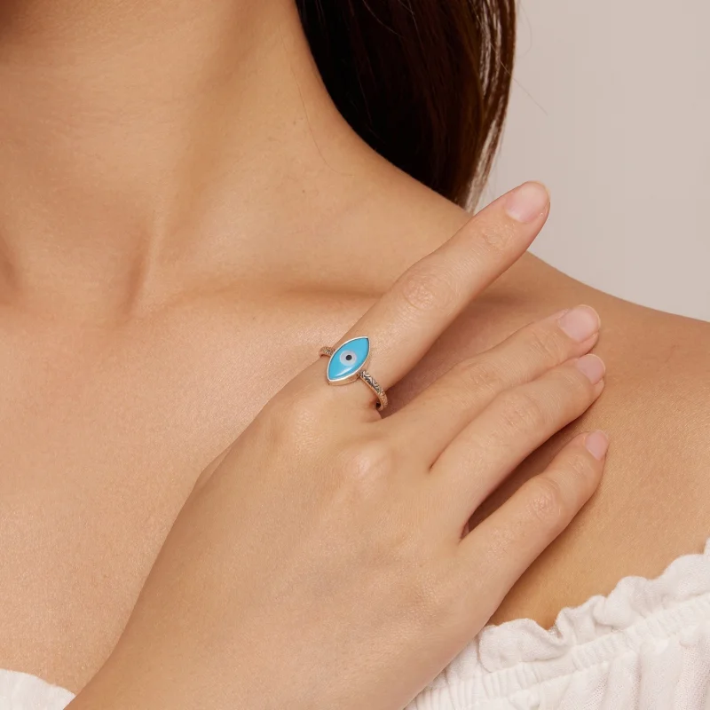 (image for) Pandora Style Blue Devil Eye Open Ring - SCR937 - View 4