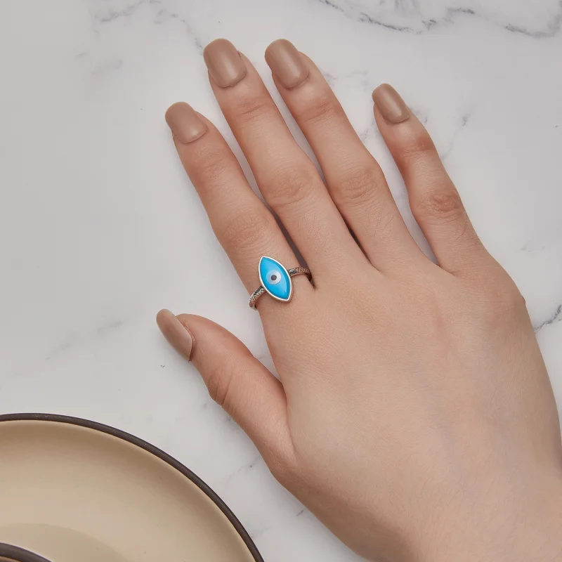 (image for) Pandora Style Blue Devil Eye Open Ring - SCR937 - View 5