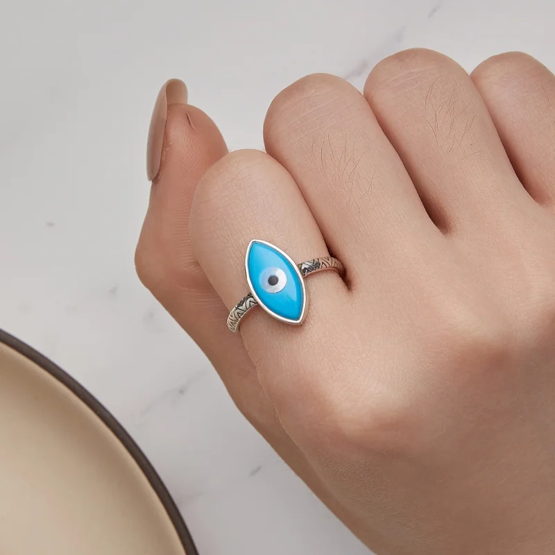 (image for) Pandora Style Blue Devil Eye Open Ring - SCR937 - View 6