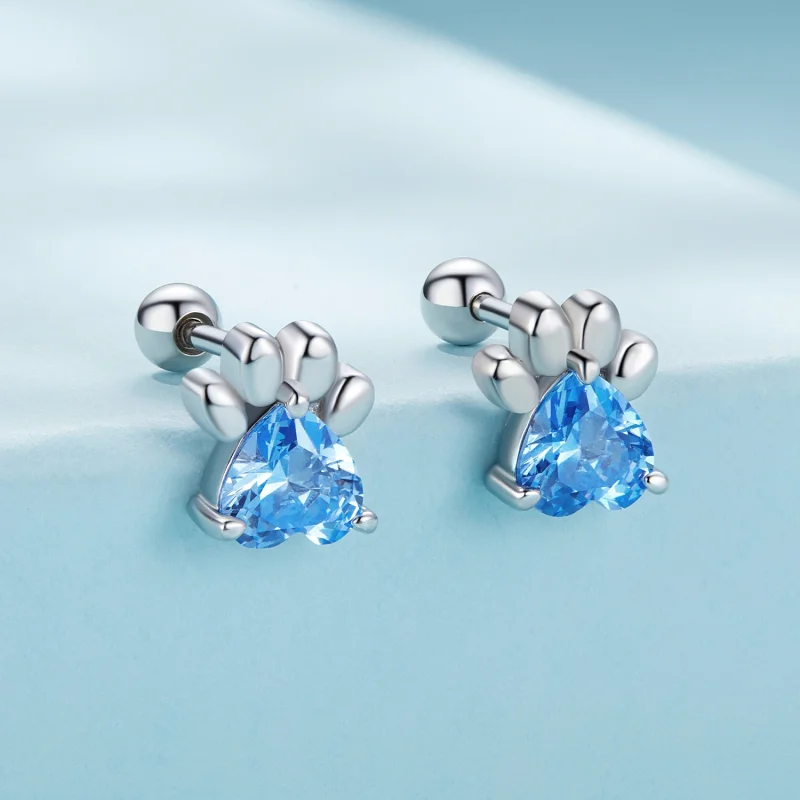 (image for) Pandora Style Blue Dog Paw Stud Earrings - SCE1574-LB - View 2