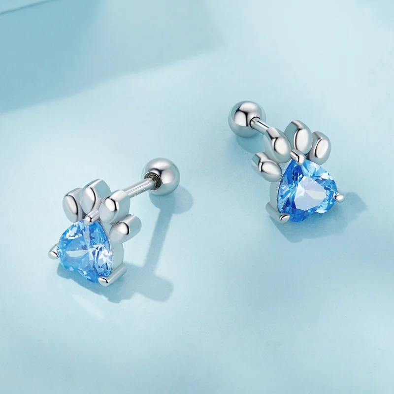 (image for) Pandora Style Blue Dog Paw Stud Earrings - SCE1574-LB - View 3