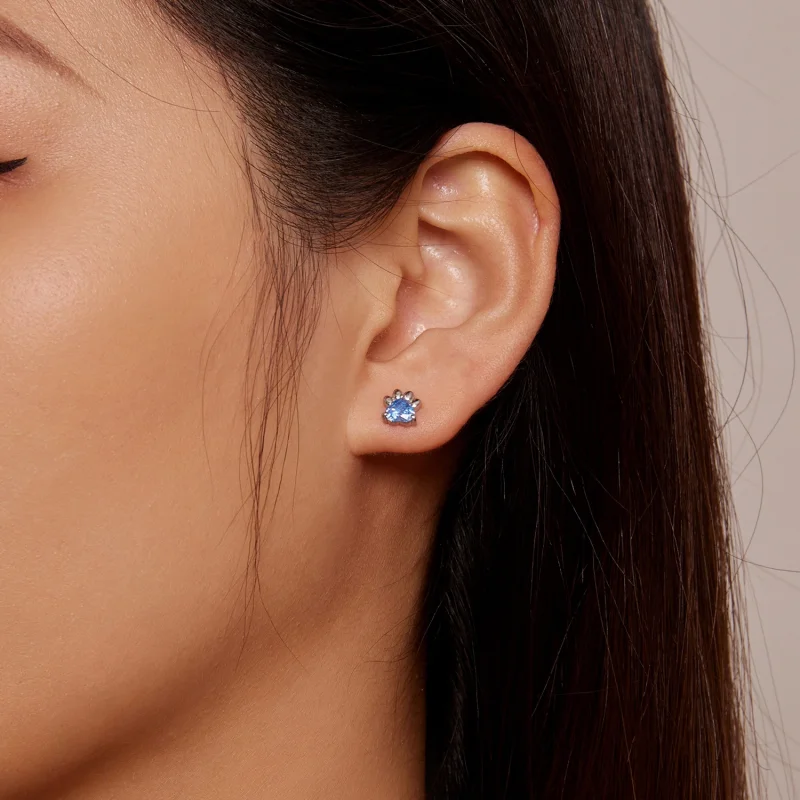 (image for) Pandora Style Blue Dog Paw Stud Earrings - SCE1574-LB - View 6