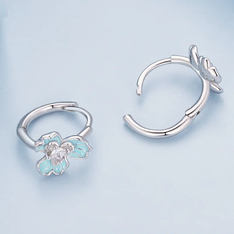 (image for) Pandora Style Blue Iris Hoops Earrings - BSE843 - View 4