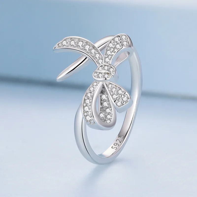 (image for) Pandora Style Bow Tie Open Ring - BSR435 - View 2