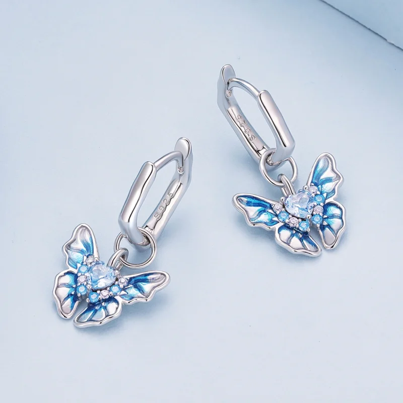 (image for) Pandora Style Butterfly Hoops Earrings - BSE845 - View 3
