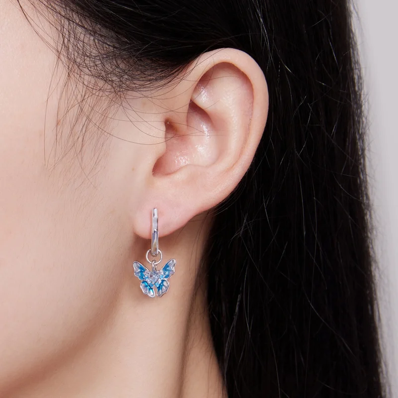 (image for) Pandora Style Butterfly Hoops Earrings - BSE845 - View 6