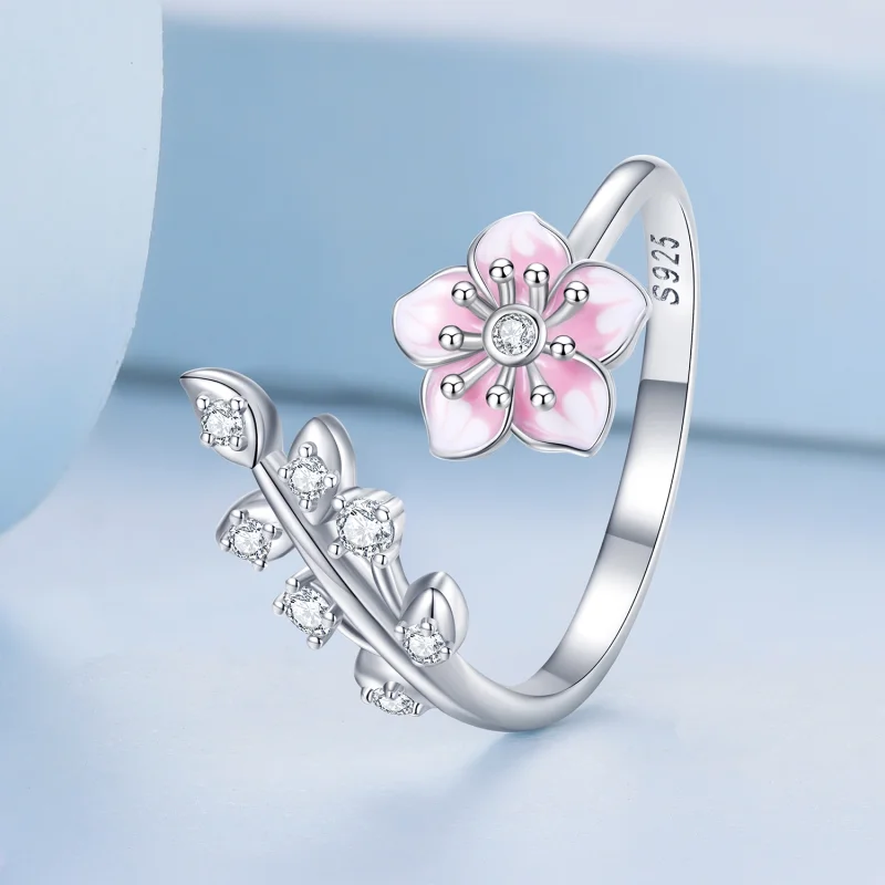 (image for) Pandora Style Cherry Blossoms Open Ring - BSR438 - View 2