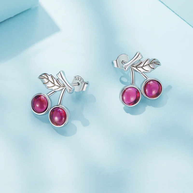 (image for) Pandora Style Cherry Stud Earrings - SCE1604 - View 4