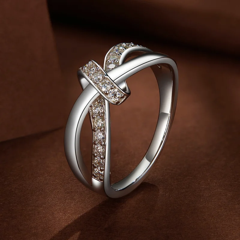 (image for) Pandora Style Cross Wound Moissanite Ring - MSR031 - View 2
