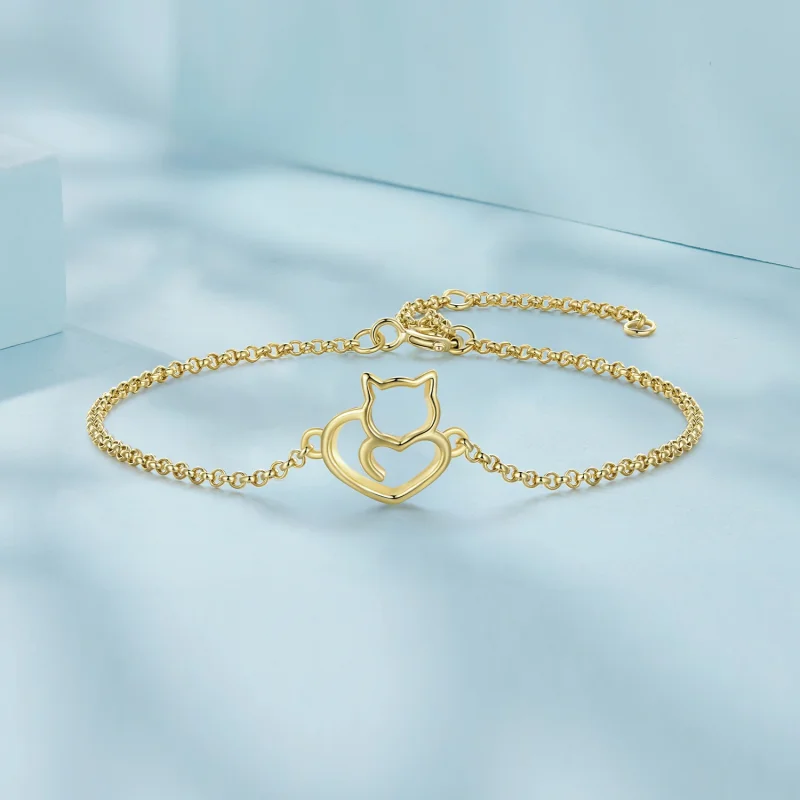 (image for) Pandora Style Cute Cat Gold Plated Bracelet - SCB102-B - View 3