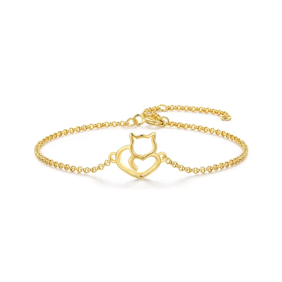(image for) Pandora Style Cute Cat Gold Plated Bracelet - SCB102-B