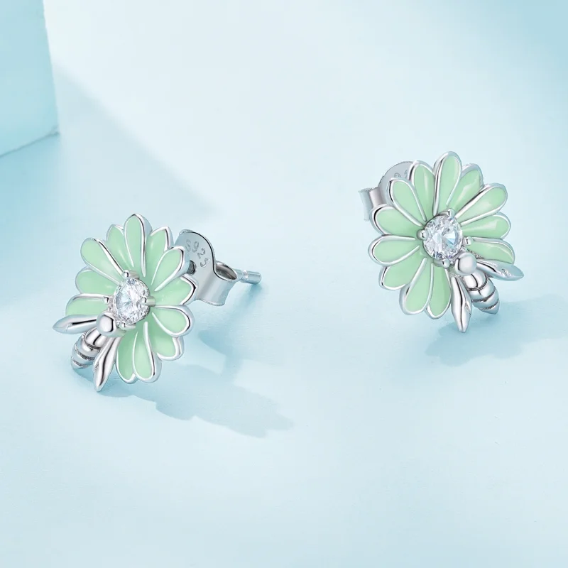 (image for) Pandora Style Daisy Bee Stud Earrings - SCE1598 - View 4
