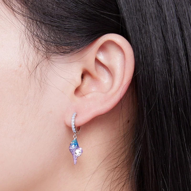 (image for) Pandora Style Dream Conch Hoops Earrings - BSE841 - View 7