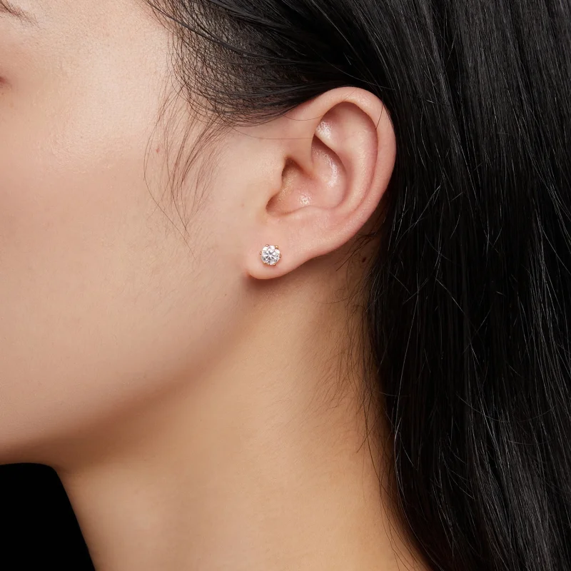 (image for) Pandora Style Gold Plated 0.5 Carat Six-Claw Moissanite Stud Earrings - MSE004-B - View 5