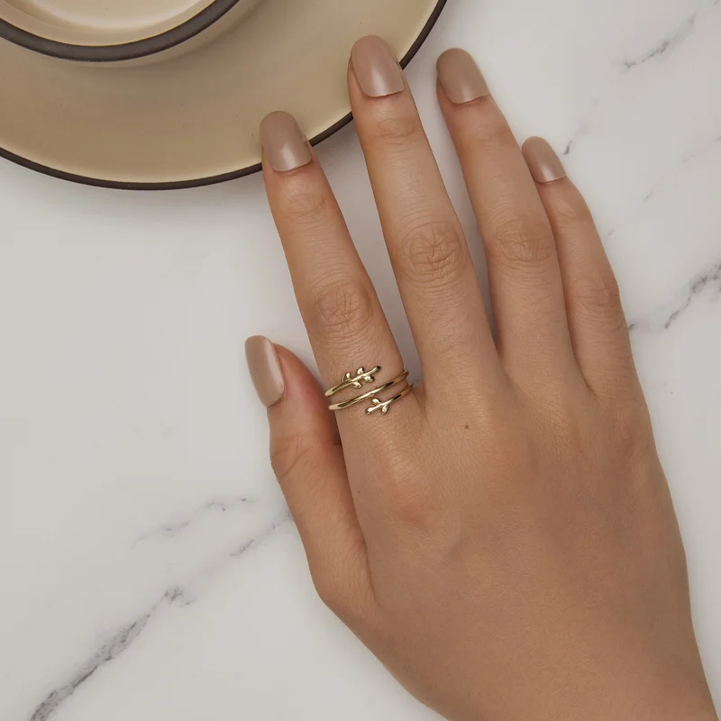 (image for) Pandora Style Gold Plated Circles of Leaves Open Ring - SCR755-B - View 6