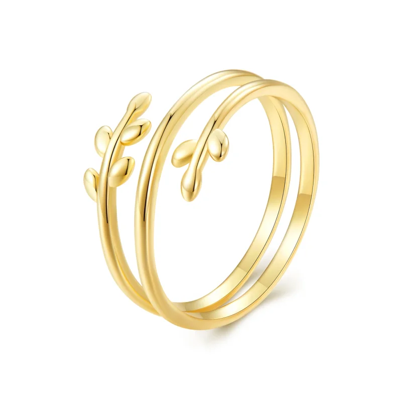 (image for) Pandora Style Gold Plated Circles of Leaves Open Ring - SCR755-B - Product Image