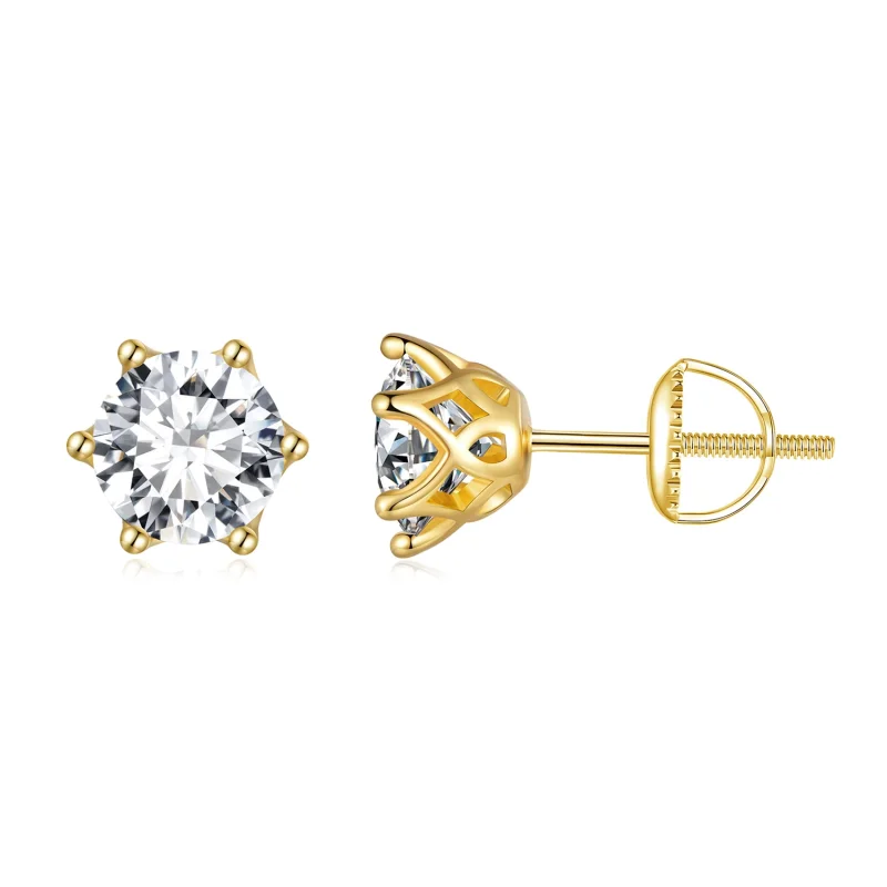 (image for) Pandora Style Gold Plated One Carat Six-Claw Moissanite Stud Earrings - MSE004-BL - Product Image
