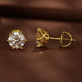 Pandora Style Gold Plated One Carat Six-Claw Moissanite Stud Earrings - MSE004-BL Pandora Style Gold Plated One Carat Six-Claw Moissanite Stud Earrings - MSE004-BL