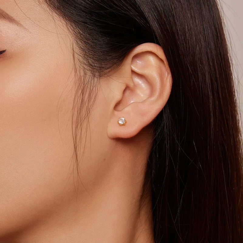 (image for) Pandora Style Gold Plated Shiny Zircon Stud Earrings - BSE615-4B - View 3