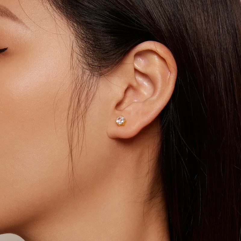 (image for) Pandora Style Gold Plated Shiny Zircon Stud Earrings - BSE615-5B - View 3