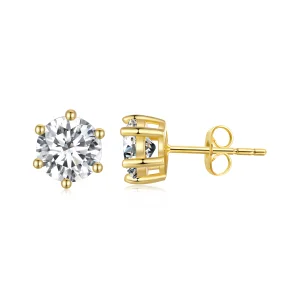 (image for) Pandora Style Gold Plated Shiny Zircon Stud Earrings - BSE615-6B