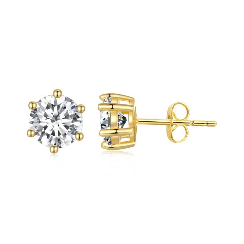 (image for) Pandora Style Gold Plated Shiny Zircon Stud Earrings - BSE615-6B - Product Image