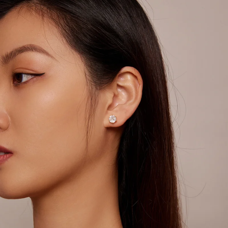 (image for) Pandora Style Gold Plated Shiny Zircon Stud Earrings - BSE615-7B - View 5