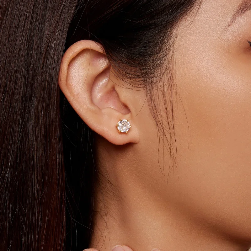 (image for) Pandora Style Gold Plated Shiny Zircon Stud Earrings - BSE615-7B - View 6