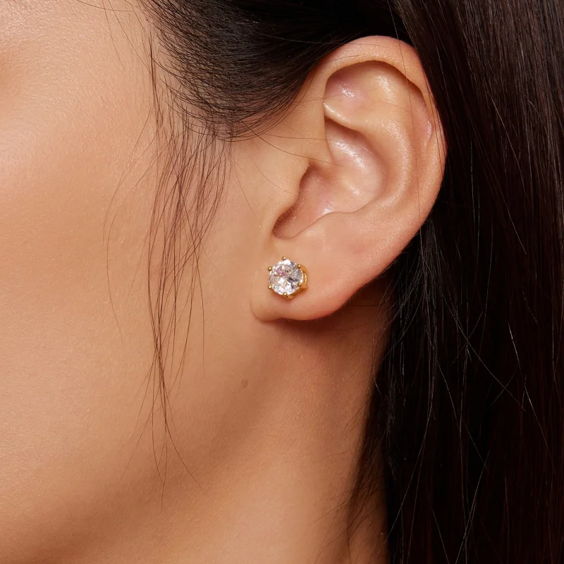 (image for) Pandora Style Gold Plated Shiny Zircon Stud Earrings - BSE615-7B - View 7