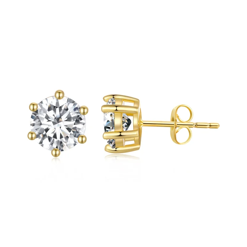 (image for) Pandora Style Gold Plated Shiny Zircon Stud Earrings - BSE615-7B - Product Image