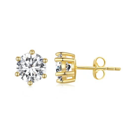 Pandora Style Gold Plated Shiny Zircon Stud Earrings - BSE615-6B