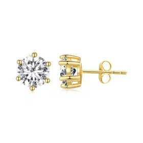 Pandora Style Gold Plated Shiny Zircon Stud Earrings - BSE615-7B
