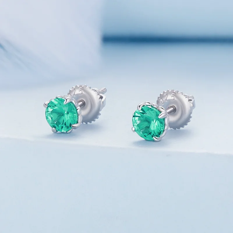 (image for) Pandora Style Green Nano Stud Earrings - BSE831-GN - View 2