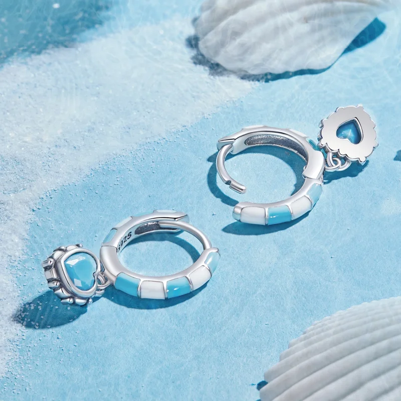 (image for) Pandora Style Heart-Shaped Hoops Earrings - SCE1594 - View 4