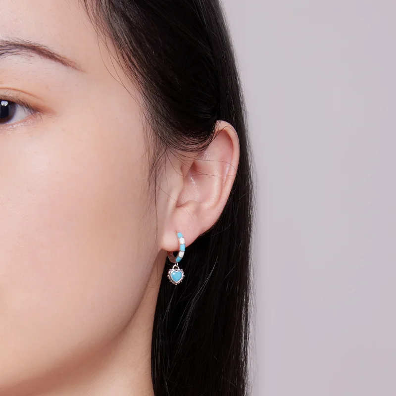 (image for) Pandora Style Heart-Shaped Hoops Earrings - SCE1594 - View 6