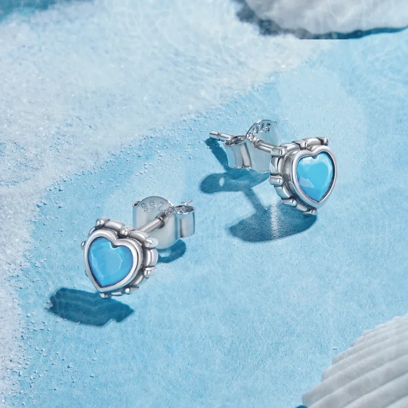 (image for) Pandora Style Heart-Shaped Stud Earrings - SCE1592 - View 4