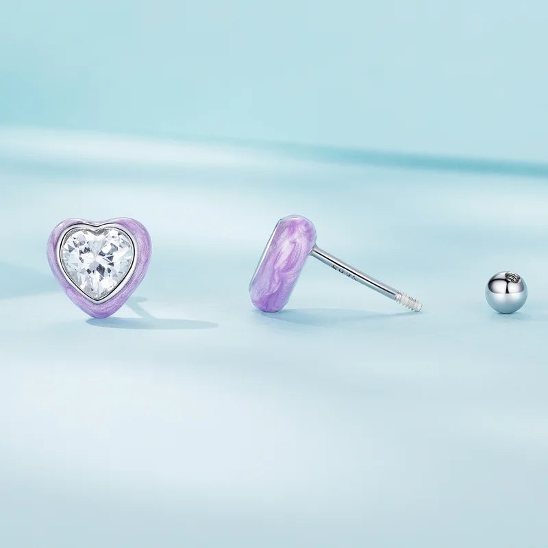 (image for) Pandora Style Heart-Shaped Stud Earrings - SCE1595 - View 2