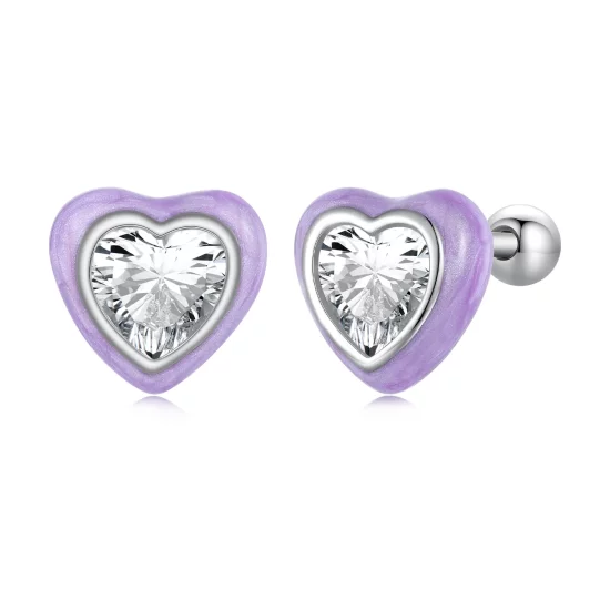 Pandora Style Heart-Shaped Stud Earrings - SCE1595