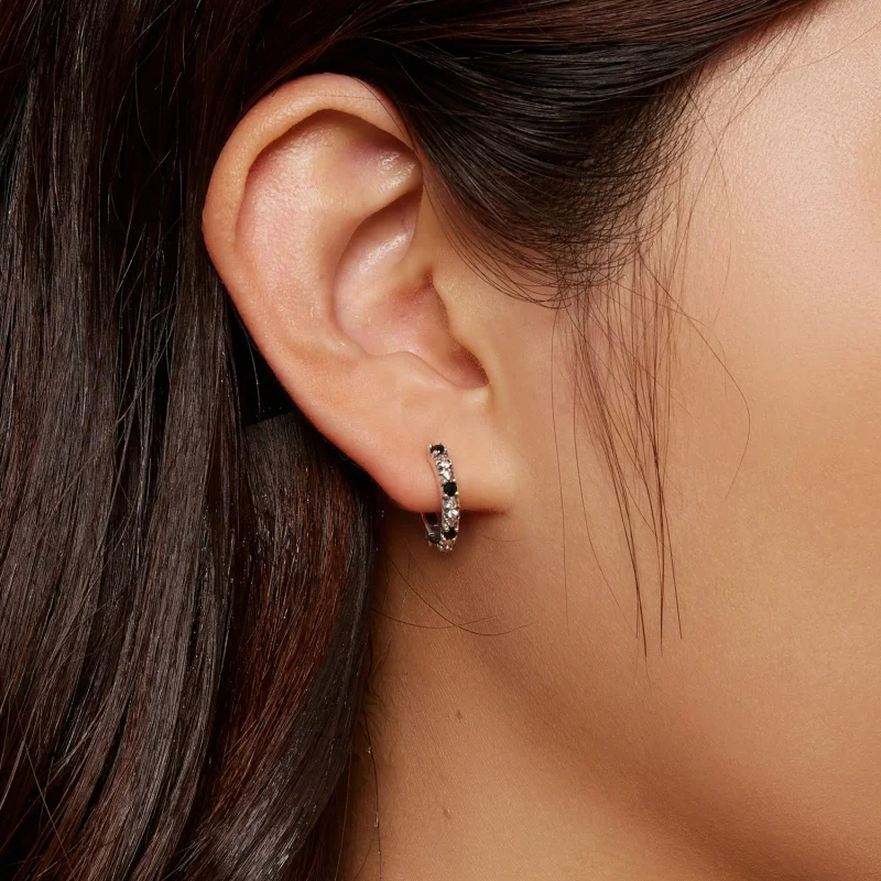 (image for) Pandora Style Iris Hoops Earrings - SCE1605-BK - View 6