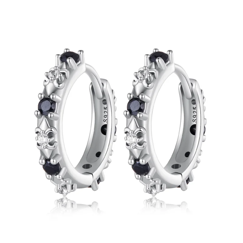 (image for) Pandora Style Iris Hoops Earrings - SCE1605-BK - Product Image