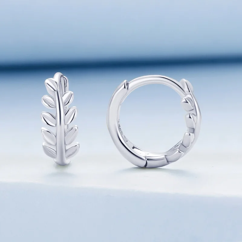 (image for) Pandora Style Leaves Hoops Earrings - BSE500-A - View 2