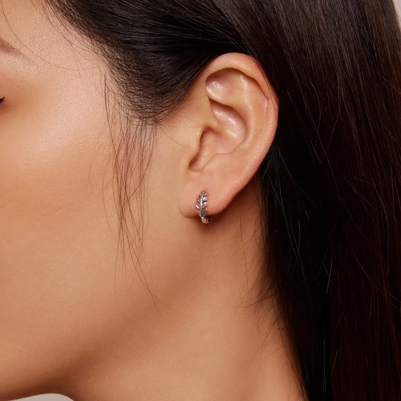 (image for) Pandora Style Leaves Hoops Earrings - BSE500-A - View 5