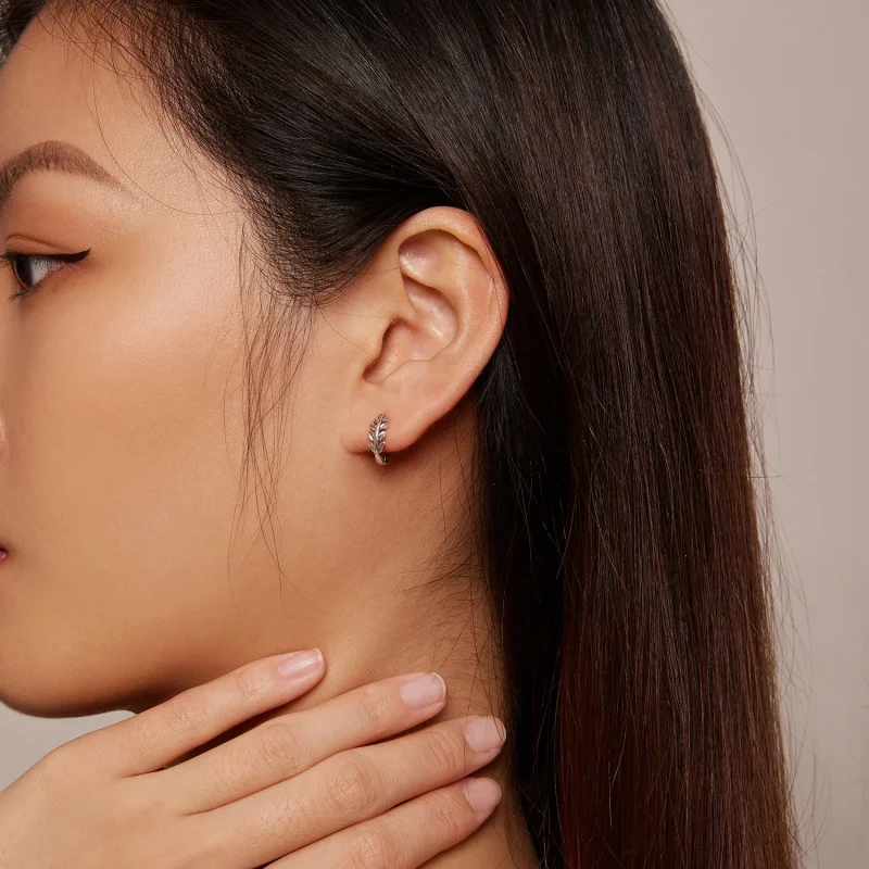 (image for) Pandora Style Leaves Hoops Earrings - BSE500-A - View 6