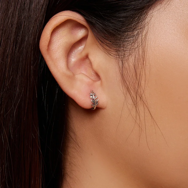 (image for) Pandora Style Leaves Hoops Earrings - BSE500-A - View 7