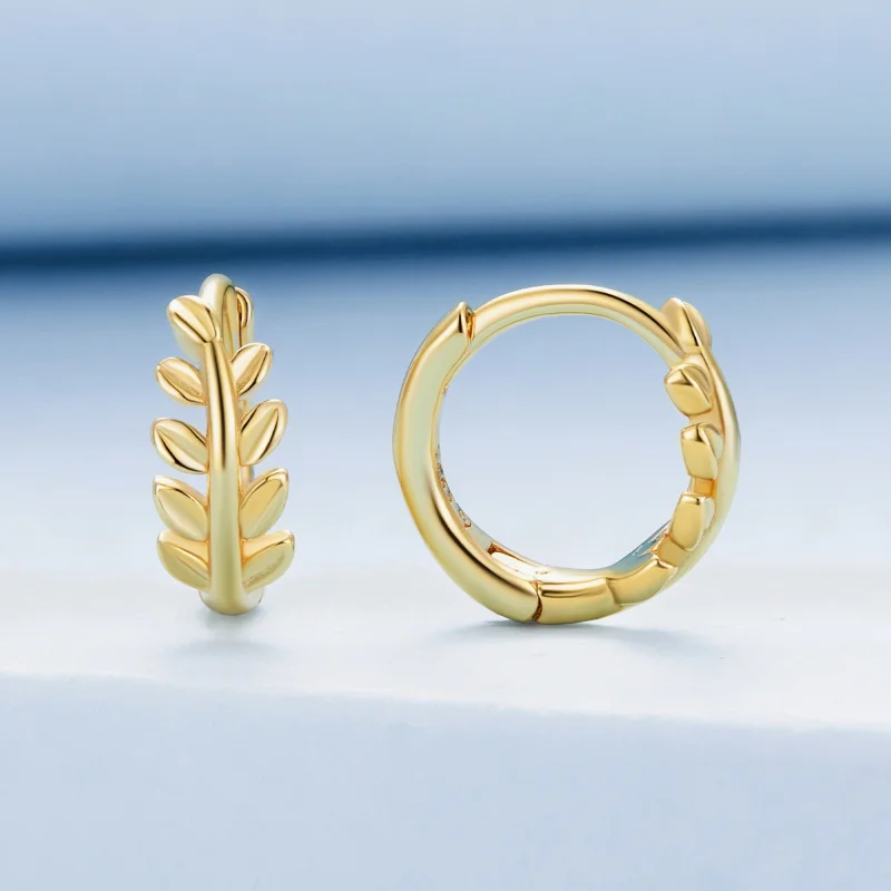 (image for) Pandora Style Leaves Hoops Earrings - BSE500-B - View 2