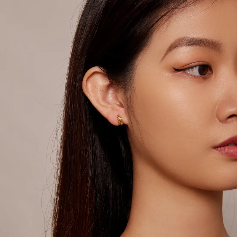 (image for) Pandora Style Leaves Hoops Earrings - BSE500-B - View 7