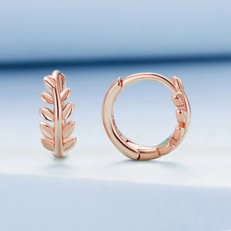 (image for) Pandora Style Leaves Hoops Earrings - BSE500-C - View 2