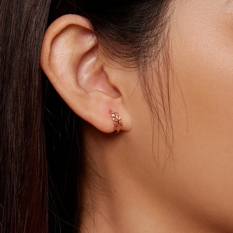 (image for) Pandora Style Leaves Hoops Earrings - BSE500-C - View 7