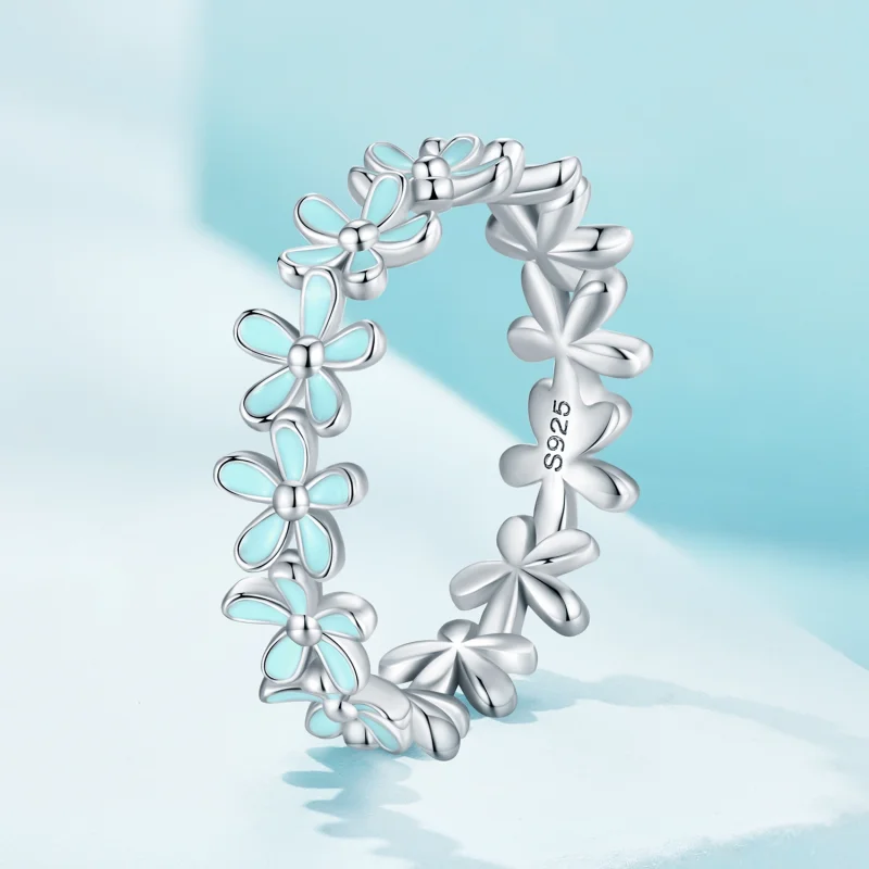 (image for) Pandora Style Little Blue Flower Ring - SCR931 - View 2